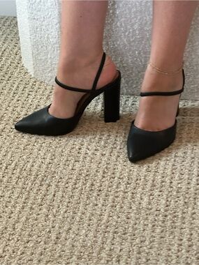 Call It Spring Black Pointed Slingback Block Heels